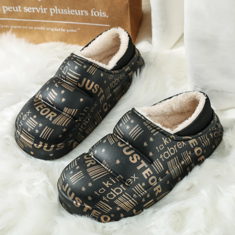 Brand Winter Warm Cotton Slippers Men's Home Shoes Simple Non-Slip Indoor and Outdoor Trend Bread Slippers Waterproof Sandals