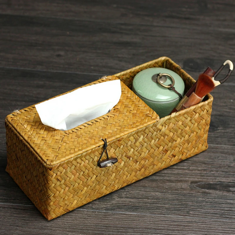 Ручная работа соломенная коробка для салфеток многофункциональная хранения в