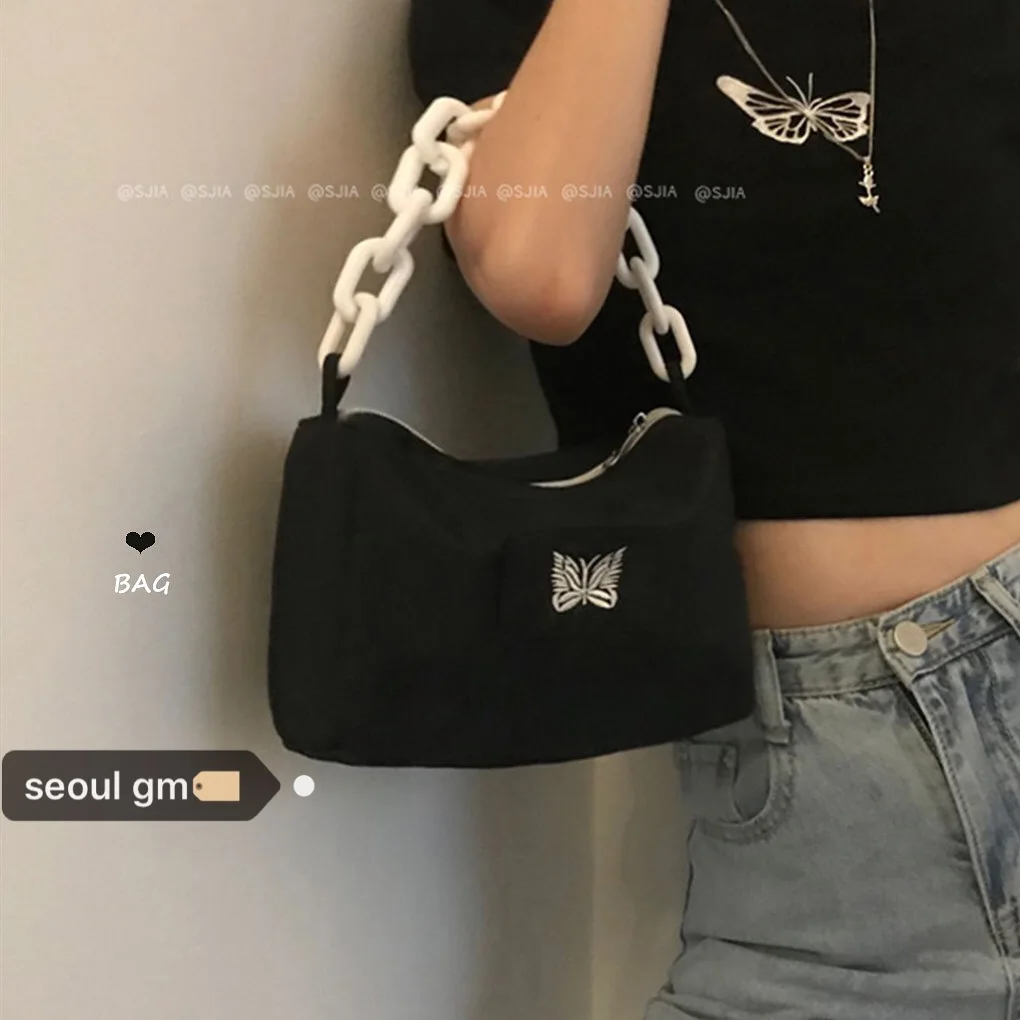 

Nylon Butterfly Embroidery Ladies Mini Handbag Retro Design Women Small Shoulder Bags Evening Clutch Bags Girls Black Tote Purse