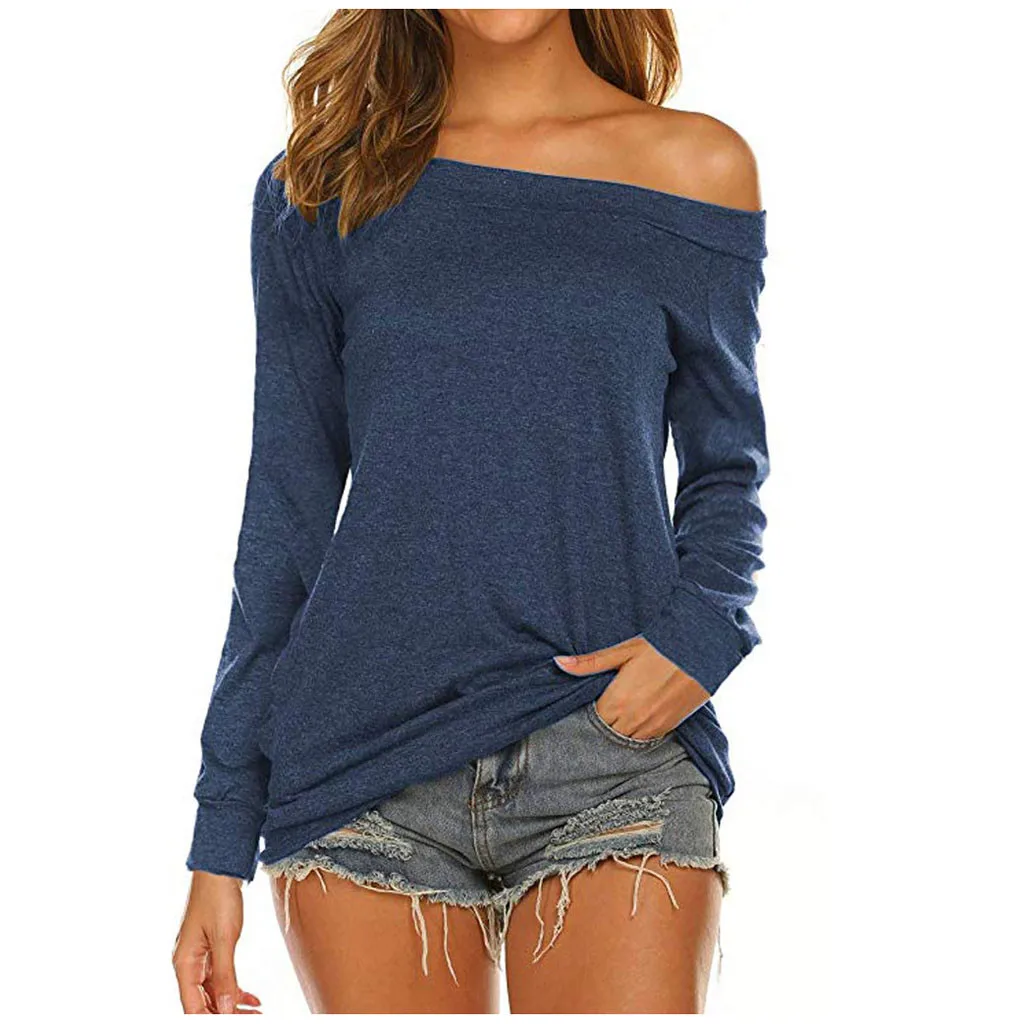 Women Off Shoulder Harajuku Tshirt Long Sleeve Shirt Tunic Tops Solid Color T-shirt Spring Streetwear Ladies Top | Женская одежда