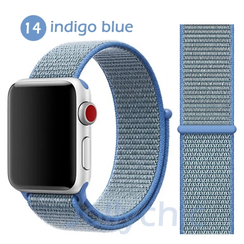 Нейлоновая Мягкая дышащая повязка для Apple Watch Series 4 3/2/1 полосы 38 мм 42 ММ сменная Спортивная петля для iwatch 4 3 2 1 40 мм 44 мм - Цвет ремешка: indigo blue