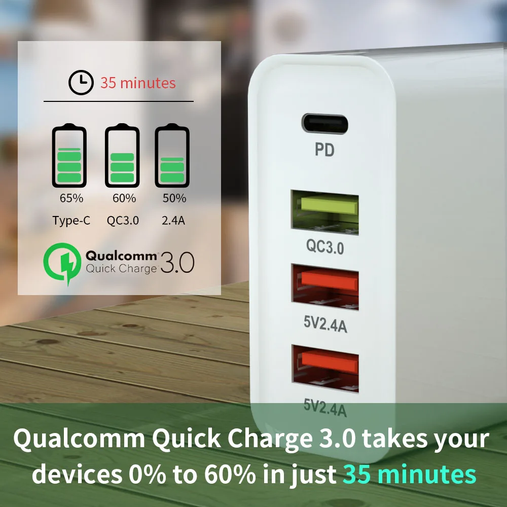 Сетевое зарядное устройство с 4 USB портами и поддержкой быстрой зарядки 48