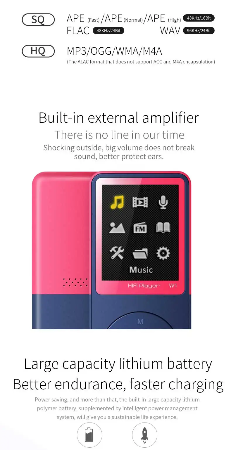 BTSMONE W1 новая версия mp3-плеер Встроенный 40 г и колонки может воспроизводить 80 ч без потерь портативный walkman с радио/FM/запись