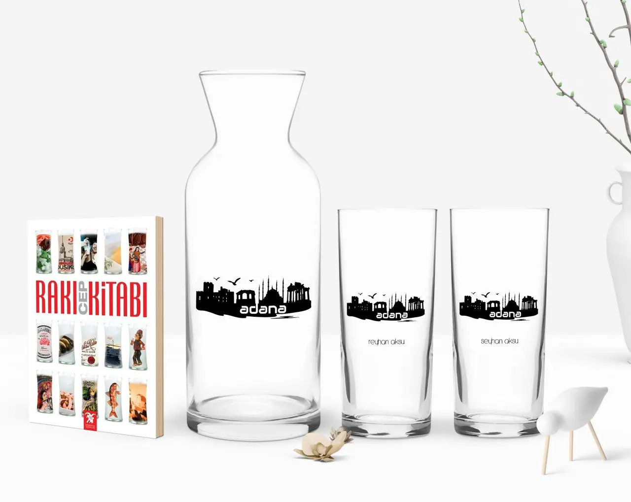 

Персонализированные Цветные принты Адана дизайн туристических двойной Arrack чашки графин и карманная книжка подарок Seti-1