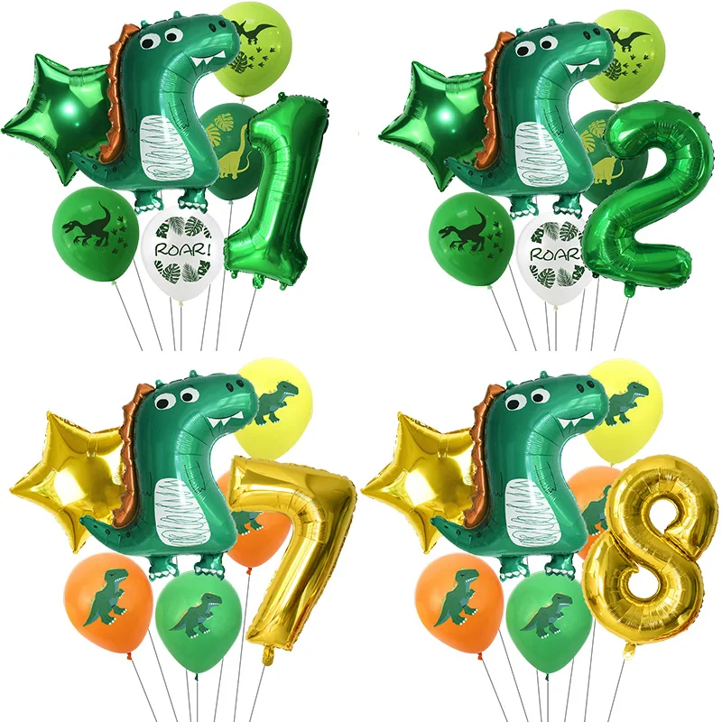 

7pcs/set 32inch Green Number Foil Balloon Animal Round Dinosaur Ballon Safari Theme Kids Birthday Jungle Party Decoration Globos