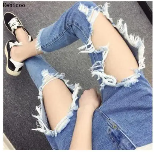 

Ripped Jeans Ins Recommended Women's Loose Thin Jeans Women Pants Breeches Overalls Vintage Female Torn Trousers