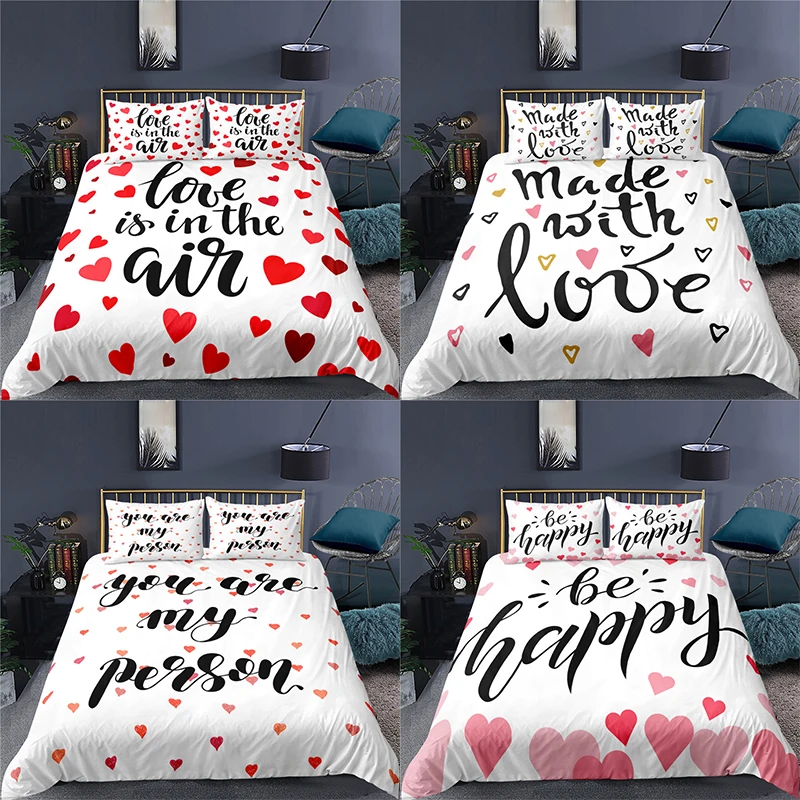 

Home Textile Luxury 3D English Letter Print 2/3Pcs Comfortable Duvet Cover Pillowcase Bedding Sets Queen and King EU/US/AU Size