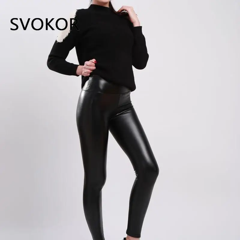 SVOKOR Women Winter Leather Pants High Waist Warm Velvet Slimming Trousers Thick Stretch Pantalon Femme S-2XL | Женская одежда