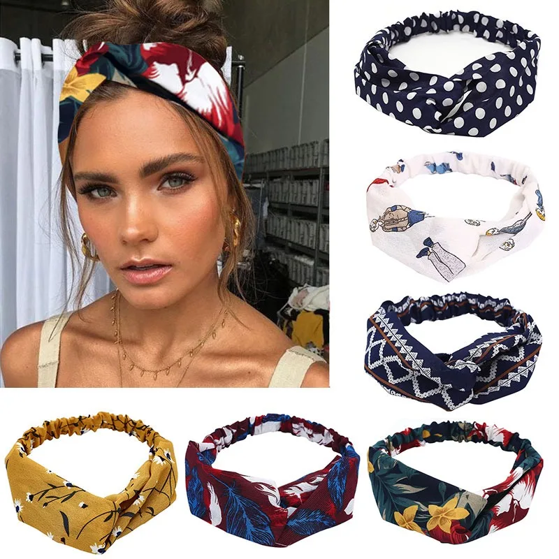 

Fashion Women Girls Summer Bohemian Hair Bands Print Headbands Vintage Cross Turban Bandage Bandanas HairBands Hair Accessories