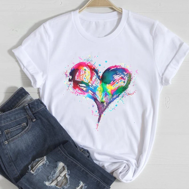 

Summer New Ladies T-shirt Feather Watercolor Printing 2021 Cute Casual Summer Clothes Graphic T-shirt Top Women's Clothing