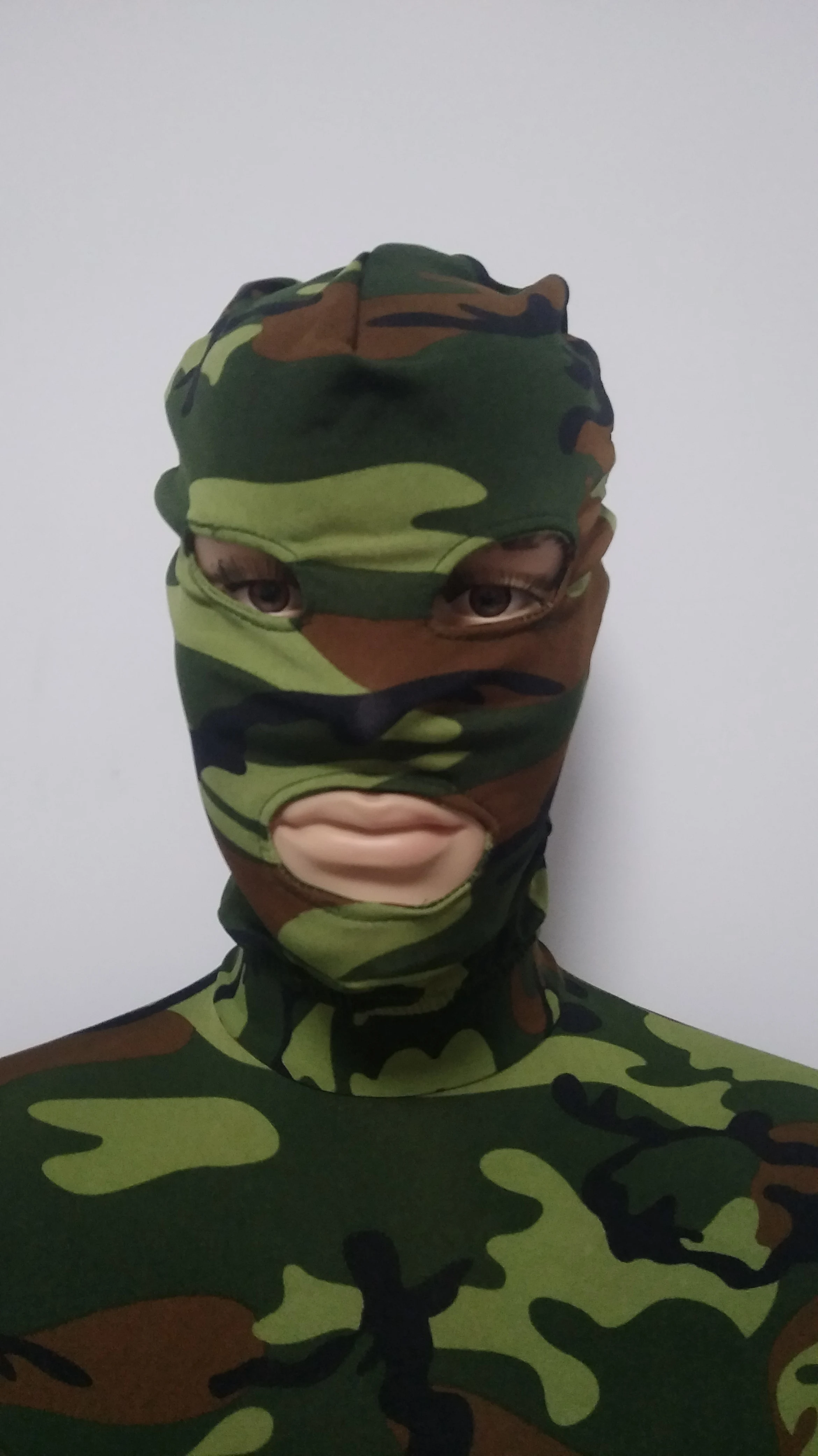 Halloween cosplay costume animal army green tights jumpsuit spandex Bodysuit Zentai Suit removable hood open mouth eyes |