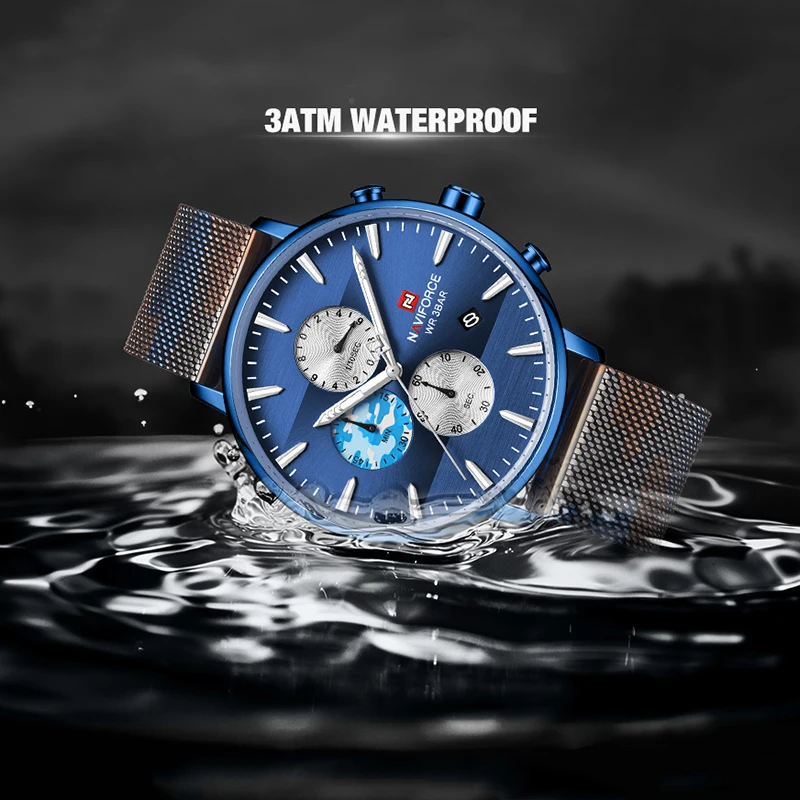 Часы наручные NAVIFORCE Мужские кварцевые модные водонепроницаемые Роскошные