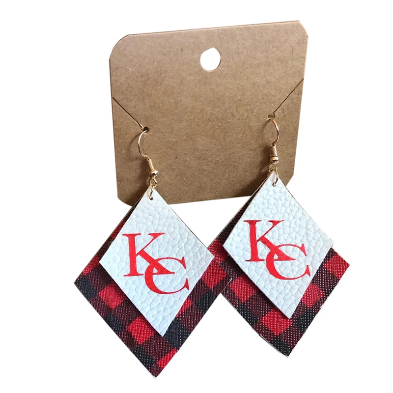 Многослойные блестящие серьги-подвески из искусственной кожи в клетку красного