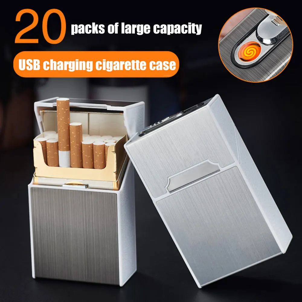 

20 Stickers Cigarette Case Lighter Aluminum Alloy Cigarette Boxes Split Lighter USB Rechargeable Windproof Lighters Dropshipping