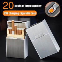 20 stickers cigarette case lighter aluminum alloy cigarette boxes split lighter usb rechargeable windproof lighters dropshipping