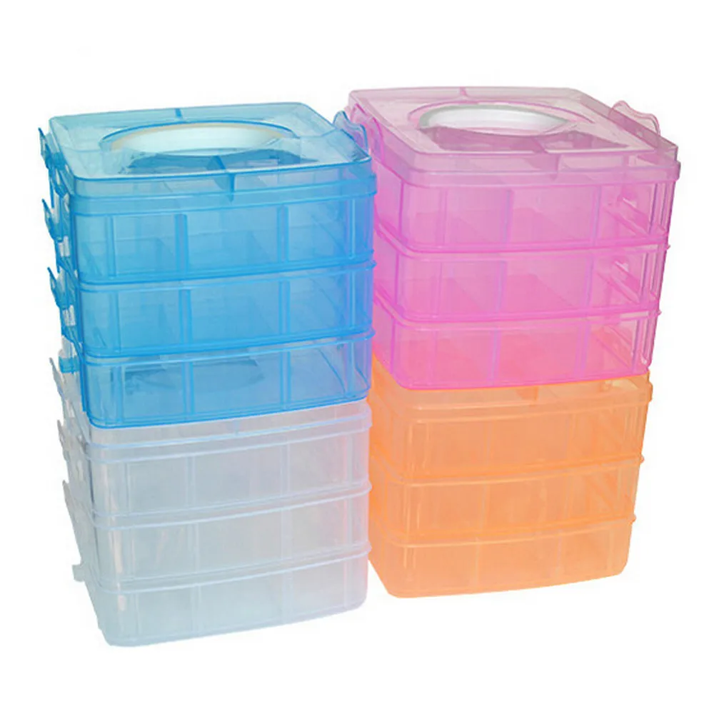 

3 Layers Compartments Clear Storage Box Container Jewelry Bead Organizer Case Plastic Empty Box Multifunction Tool Case