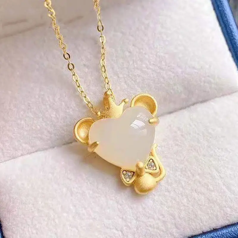 

Jade Pendant Women's Small Cute 925 Mouse Necklace Year of the Rat Birth Year Girlfriends' Gift Girlfriends Birthday Gift