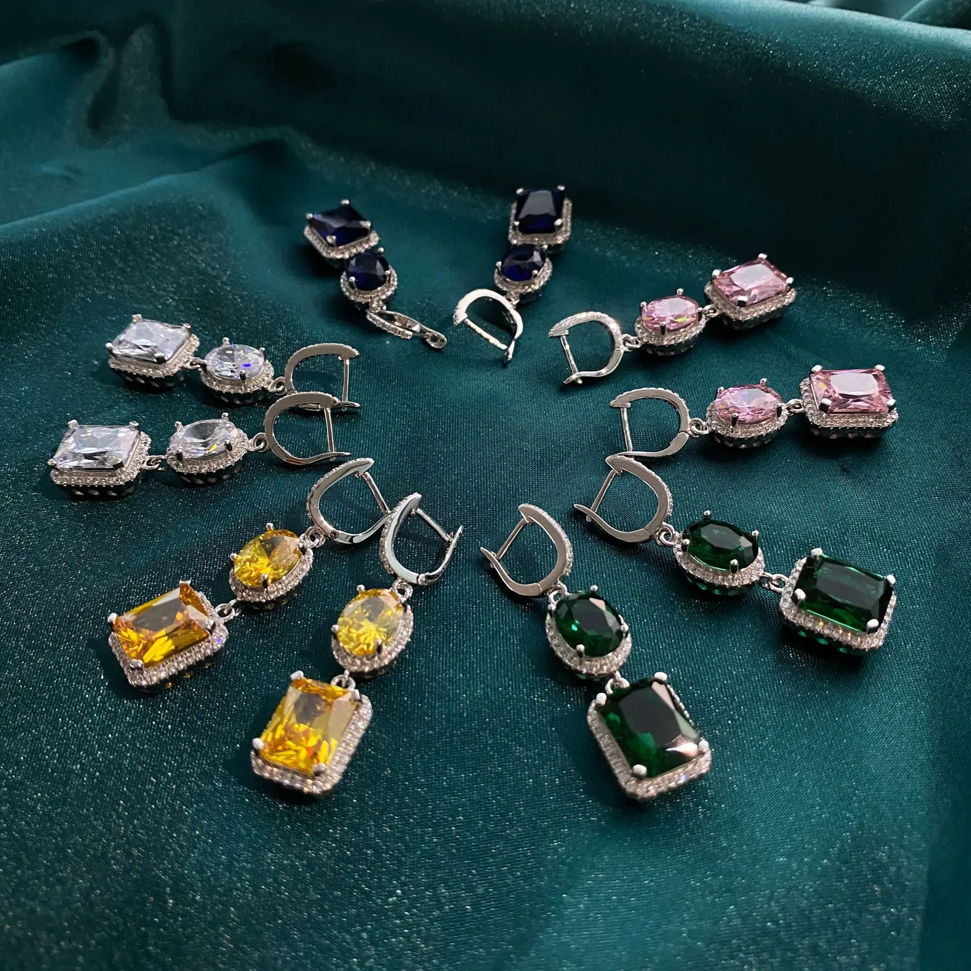 

PANSYSEN Trend Emerald Citrine Sapphire Clip Earrings for Women Solid Silver 925 Sterling Wedding Party Dangle Girl Earring Gift