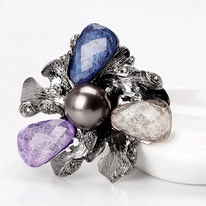 Винтажная черная акриловая Броши с искусственным жемчугом для женщин Свадебная