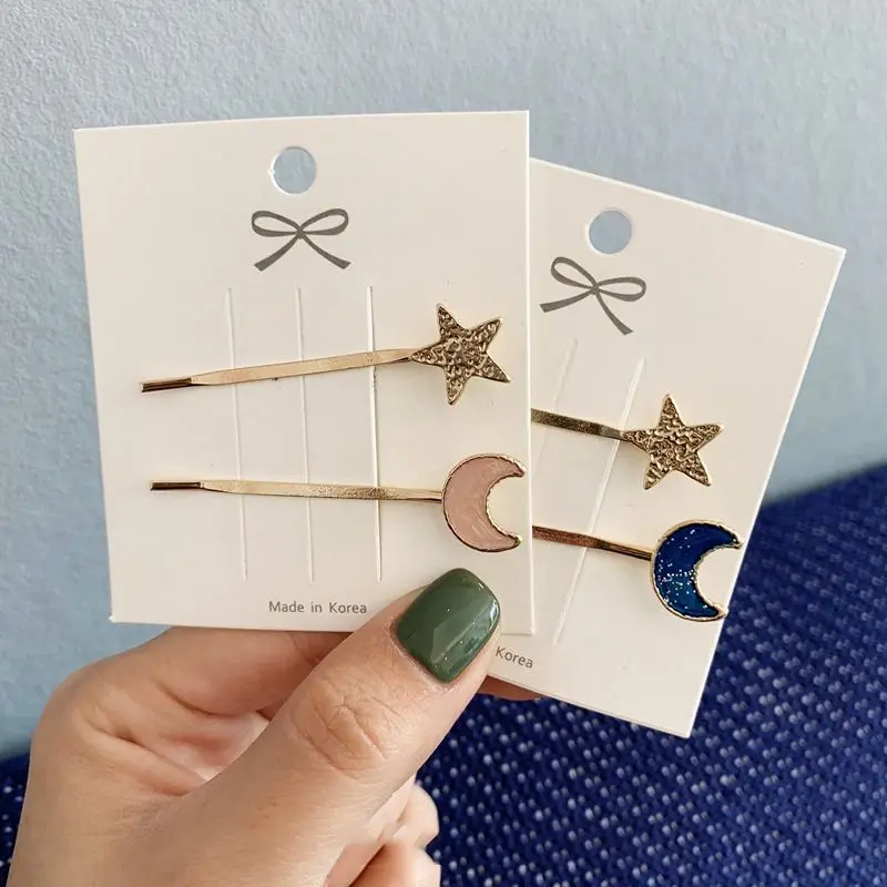 2 шт./компл. простые металлические заколки для волос с матовой Луной и звездами