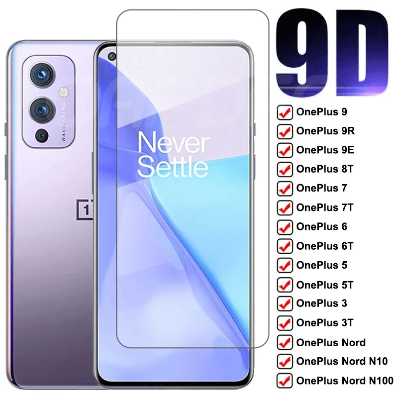 

9D Full Cover Tempered Glass For OnePlus 9 9R 9E 8T 7 7T 6 6T 5 5T Screen Protector OnePlus Nord N10 N100 Protective Glass Film