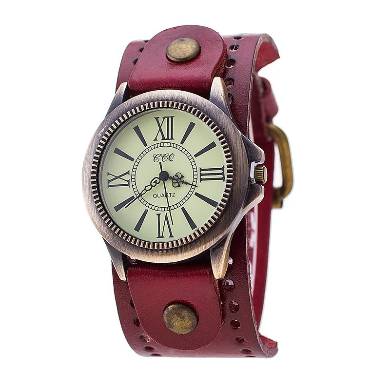 Мужские и женские часы винтажные наручные с римскими цифрами из коровьей кожи