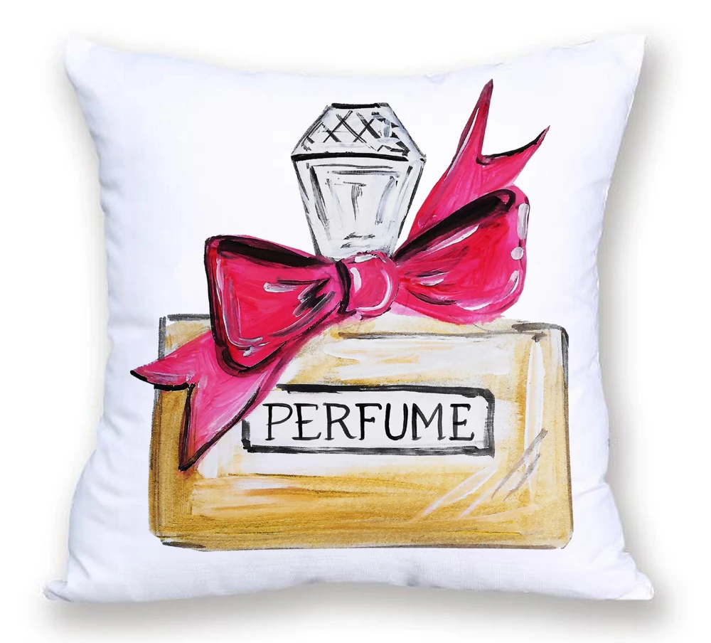 Наволочка для подушки в виде флакона духов с ручной росписью современный модный