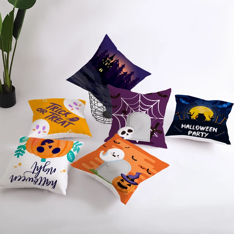 

LuanQI Happy Halloween Polyester Pillowcover Spider Ghost Skull Grey Cushion Cover Sofa Cushion Cover For Living Room Car Couch