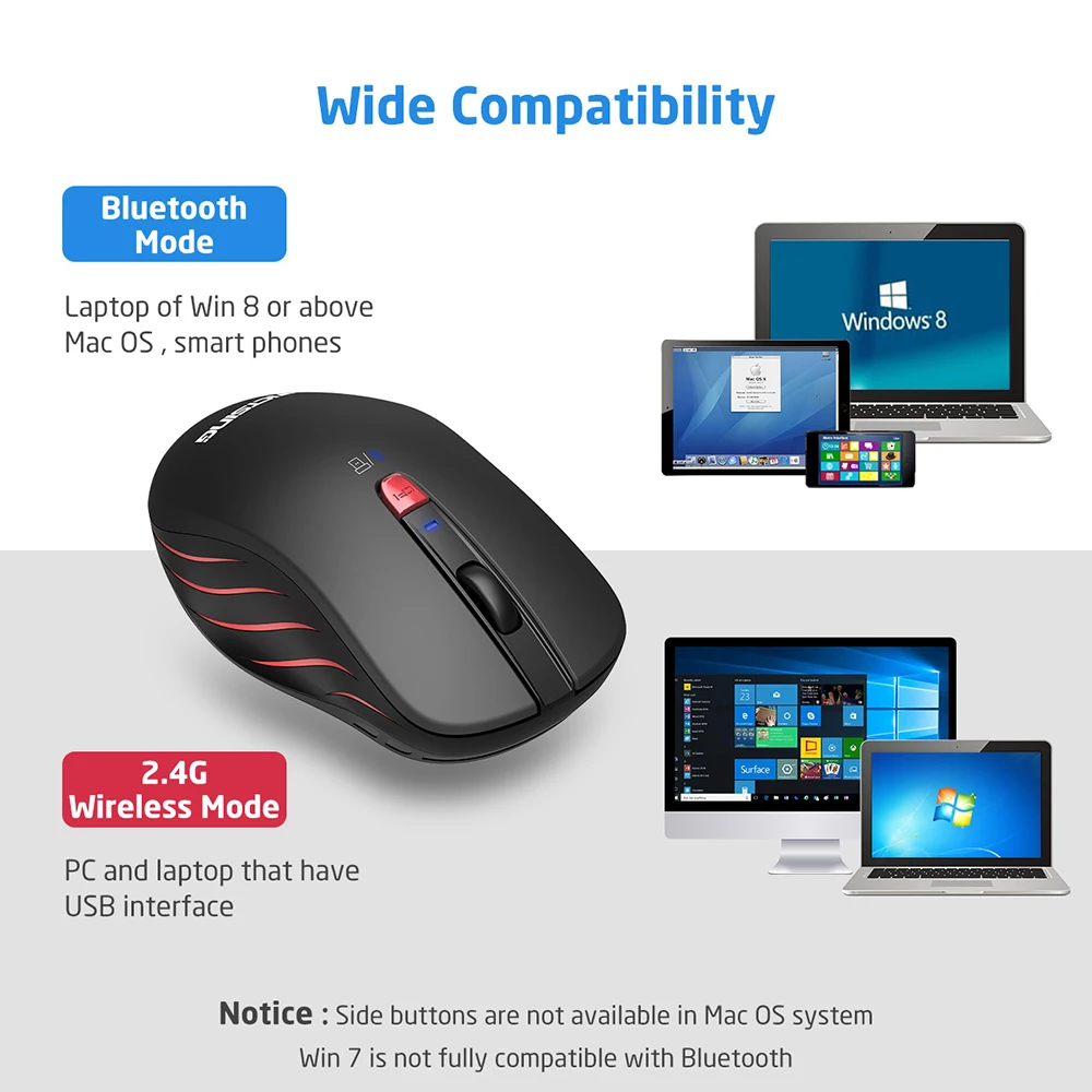 VicTsing PC120 Bluetooth 4 0 Беспроводная Двухрежимная мышь 2 4G 2400 точек/дюйм 6 кнопок