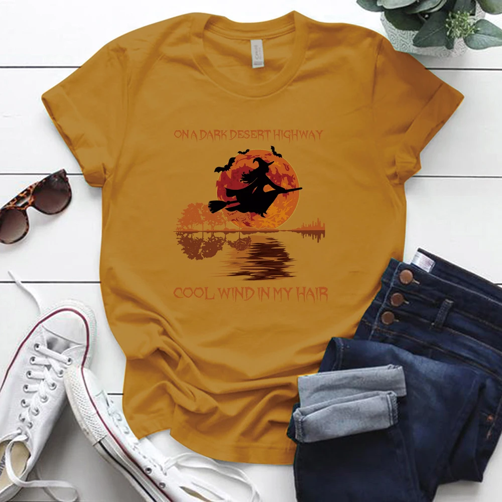 Футболки на Хэллоуин тёмном пустынном шоссе женская летняя Эстетическая одежда