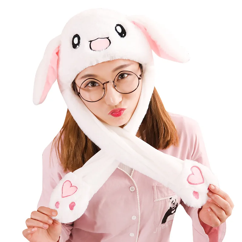 

Cute Winter Women Plush Toy Cap Airbag Bunny Cartoon Hats with Rabbit Ears for Adults Children Birthday Gift Live Straming Decor