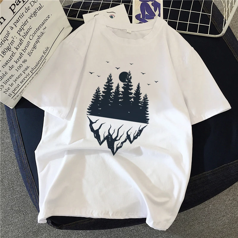 

Woman Tshirts mountain Tree Printed Harajuku Summer T shirt Great wave and Sunrise Printed Women T Shirt Aesthetic Tshirts