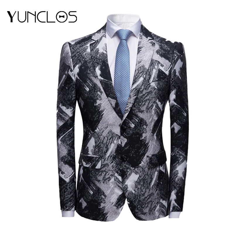 

Новый мужской блейзер для свадьбы и куртки для вечеринок, мужской костюм с двумя пуговицами и цветочным принтом, деловой стиль, мода для отд...
