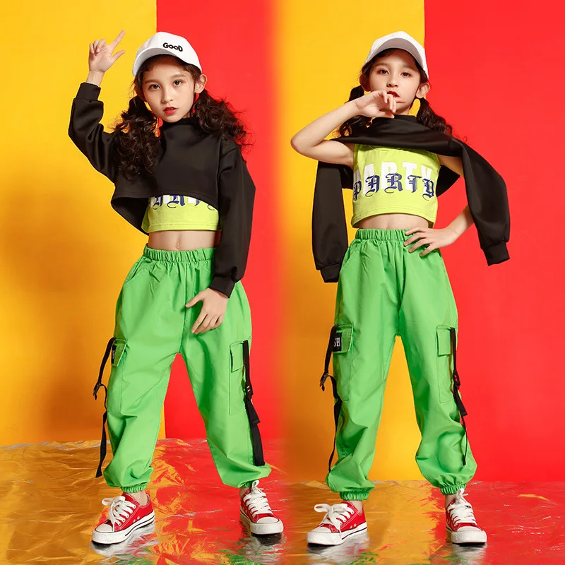 

Kids Hip Hop Clothing Sweatshirt Top Crop Running Casual Pants Girls Child Jazz Ballroom Dancing Outfits Concert Stage Clothes