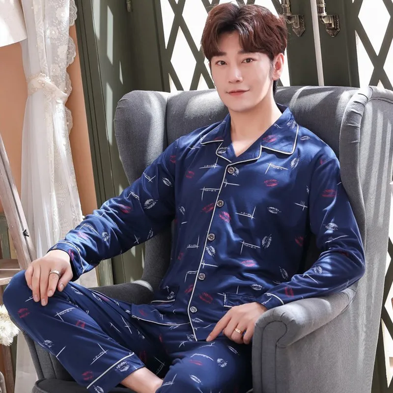 CAIYIER New 2021 Autumn Winter Men Pajamas Set  Long Sleeve Sleep Tops + Trousers Mens Lounge Wear Soft Nightwear pijamas men