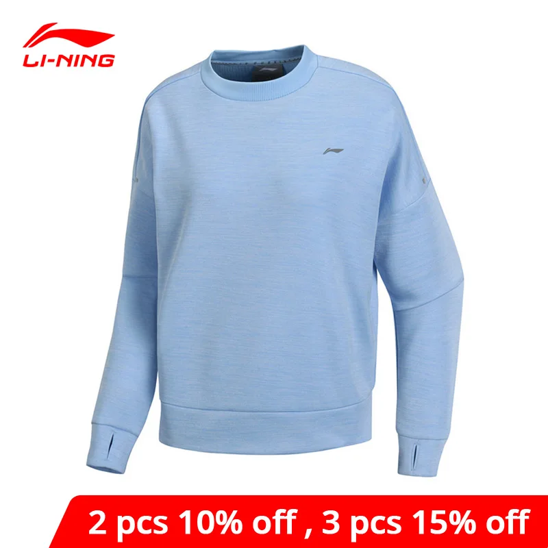 Li Ning Женский трикотажный топ с длинным рукавом 100% полиэстер свободный крой