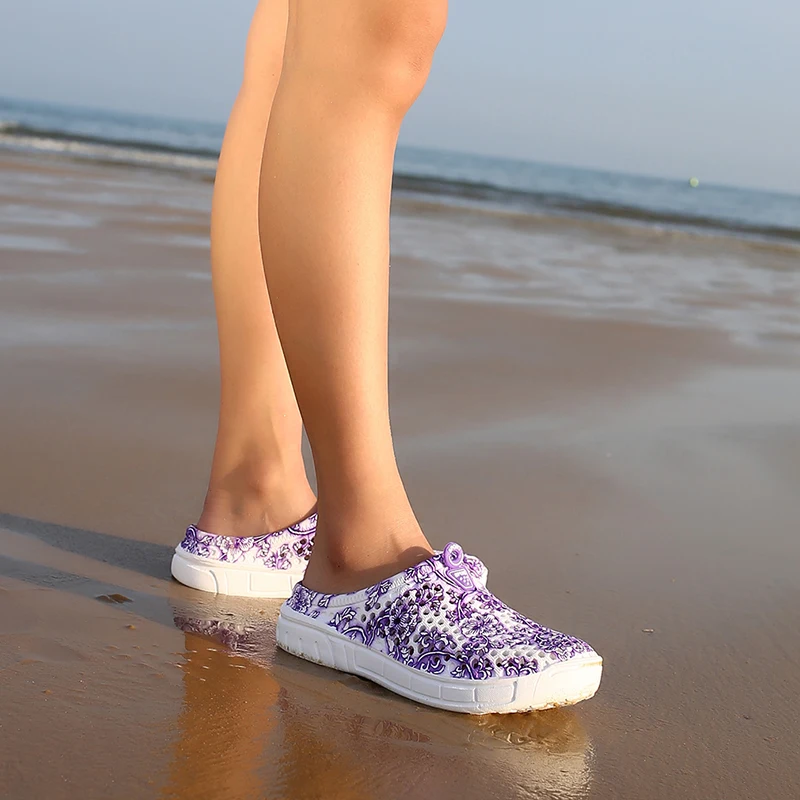 

Summer Beach Footwear For Women Breathable Slippers 2022 Printed Slippers Plus Size Outside Slides Shallow Shoes For Female