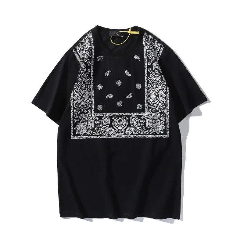 

New summer Europe and America retro tro cashew flower neck loose short sleeve T-shirt youth popular collar men's T-shirt trend