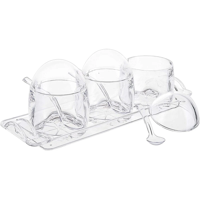 

Clear Seasoning Rack Spice Pots Seasoning Box Storage Container Condiment Jars with Cover, Spoon and Tray