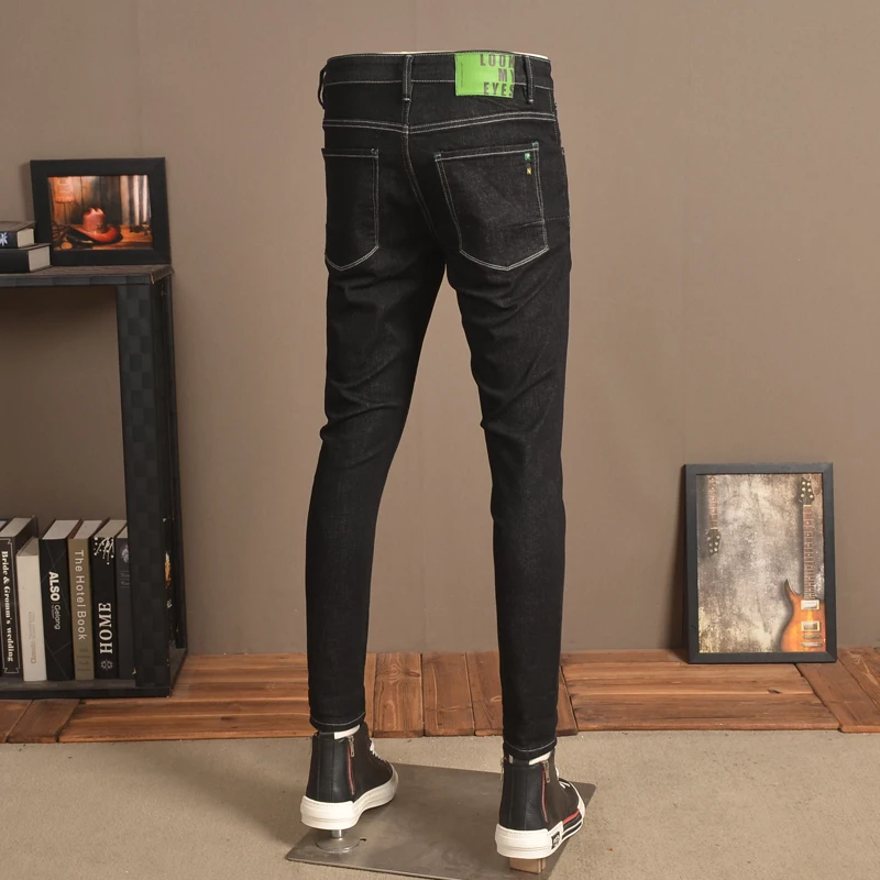 Autumn New Men Stretch Black Jeans Fashion Casual Slim Fit Pencil Pants Denim Trousers