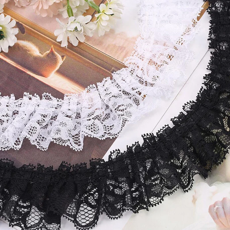 

10Yards Pleated Guipure Lace Trim Ribbon Black White Lace Fabric 5cm Sewing Trimmings For Clothing Craft Supplies New