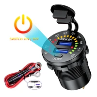waterproof car motorcycle boat dual usb charger 3 0 fast charging adapter dual usb power socket with led voltmeter onoff switch