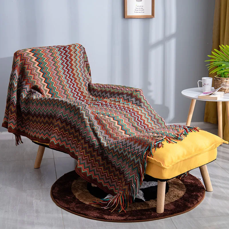 

Вязаное одеяло в стиле бохо, покрывало для дивана, шаль, вязаное шерстяное одеяло для отдыха, кондиционер, Декор