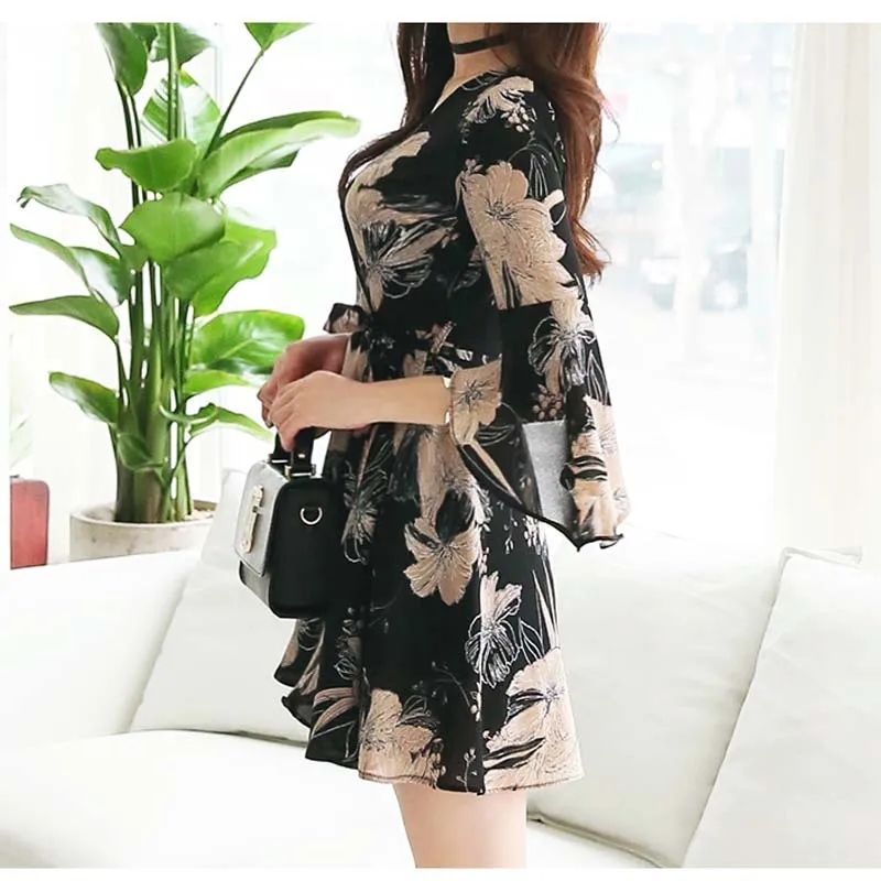 

BacklakeGirls Mini Summer Dress 2020 Flare Sleeve Flower Women Evening Party Dress Cocktail Dress Vestidos De Festa