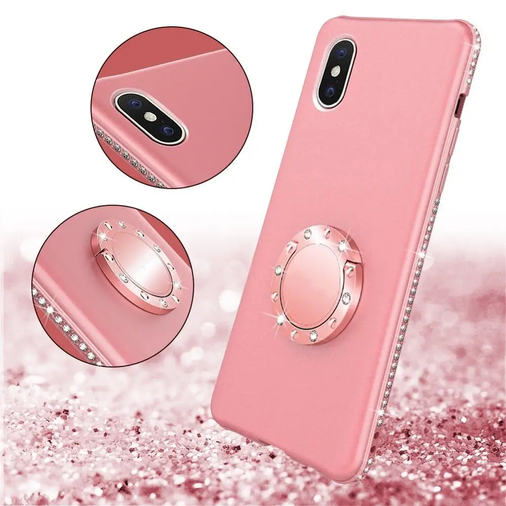 Чехол с бриллиантами для iPhone XS Max XR X чехол кольцом и подставкой блестящий