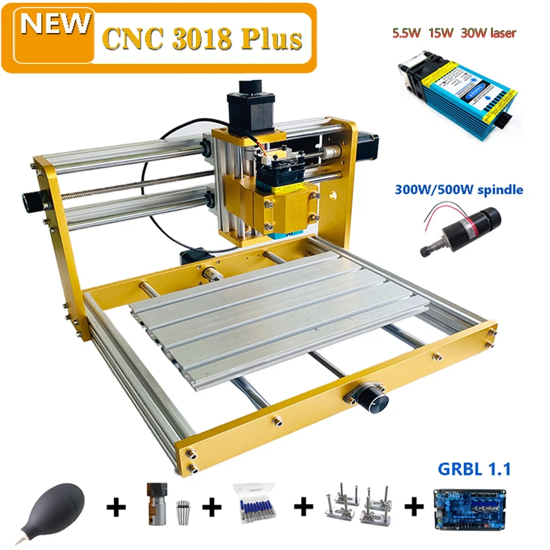 

New Upgrade 3018 Plus CNC Laser Engraving Machine 3axis Laser Engraver 300W Or 500W Spindle Full Metal Frame CNC Milling Machine