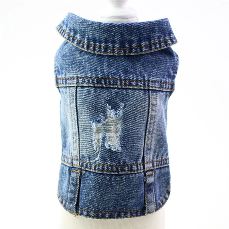 

Old Jean Small Dog Clothes Puppy dog Jacket Vest cowboy Pet Coat Water wash Clothing For Small Medium Dogs