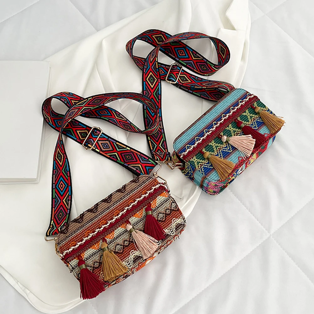 Женская этническая сумка-мессенджер через плечо из ПУ кожи с широким ремнем и