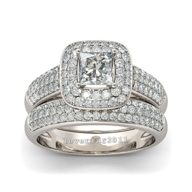 

Vintage 14K White Gold Lab Diamond Ring sets Micro pave 134pcs cz Engagement Wedding band Rings for Women Bridal Charm Jewelry