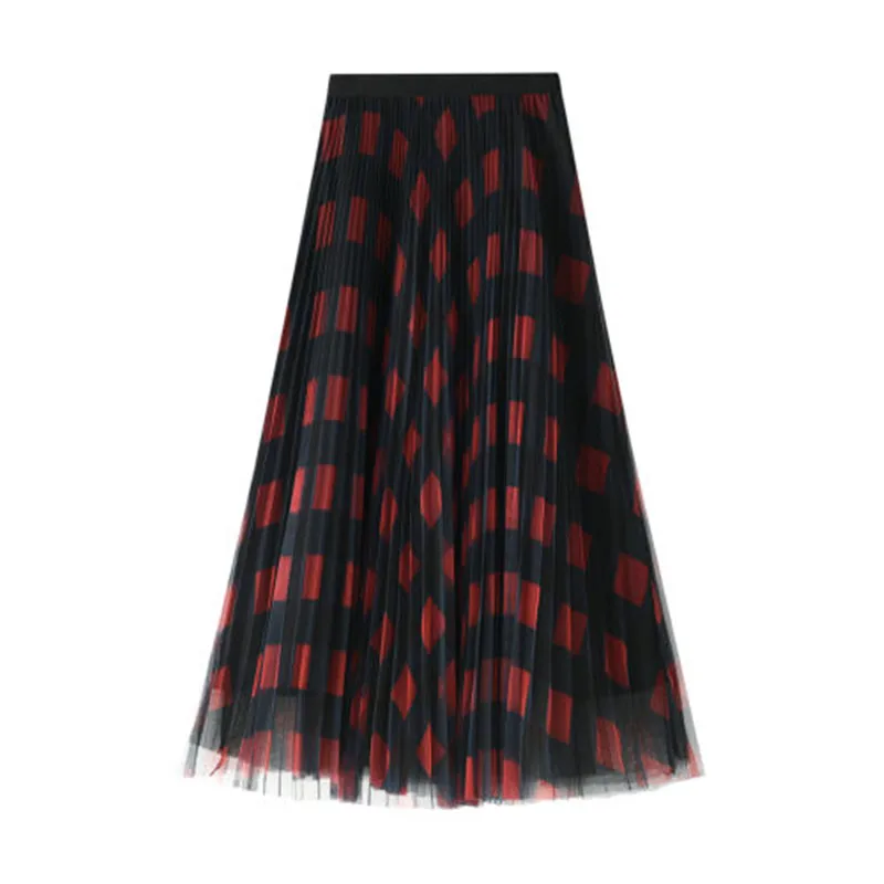 

Female Pleated Skirt Women's Fashionable Plaid A Line Maxi Skirt High Waisted Skirts Fashion Summer Beach Holiday Boho Skirts